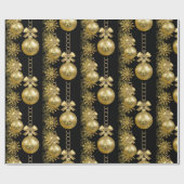 Kerst Wrapping Papier Gouden Ballen Zwart (Vlak)