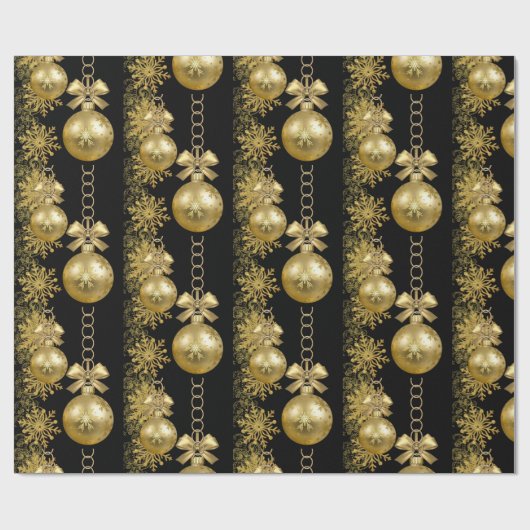 Kerst Wrapping Papier Gouden Ballen Zwart (Vlak)