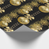 Kerst Wrapping Papier Gouden Ballen Zwart (Hoek)