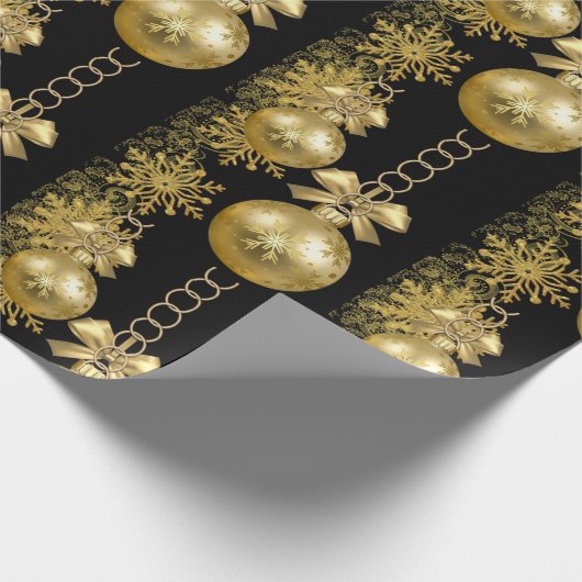 Kerst Wrapping Papier Gouden Ballen Zwart (Hoek)