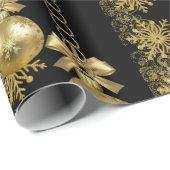 Kerst Wrapping Papier Gouden Ballen Zwart (Rol Hoek)