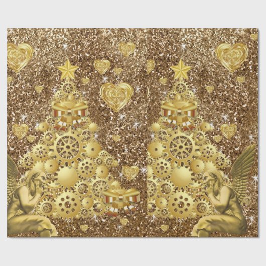 Kerst Wrapping Papier Gouden Engel (Vlak)