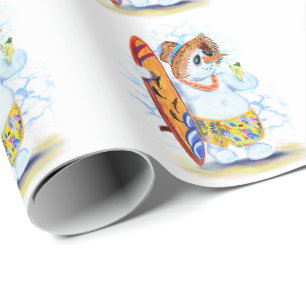 Kerst Wrapping Papier Grappige Sneeuwman Surfer