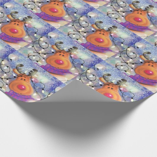 Kerst Wrapping Papier met Gelukkig Rendier (Hoek)
