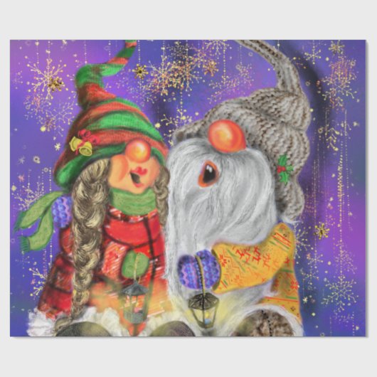 Kerst Wrapping Papier met Gelukkige Gnomen (Vlak)