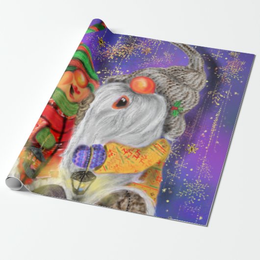 Kerst Wrapping Papier met Gelukkige Gnomen (Uitgerold)