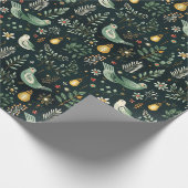 Kerst Wrapping Papier met Groene Vogels (Hoek)