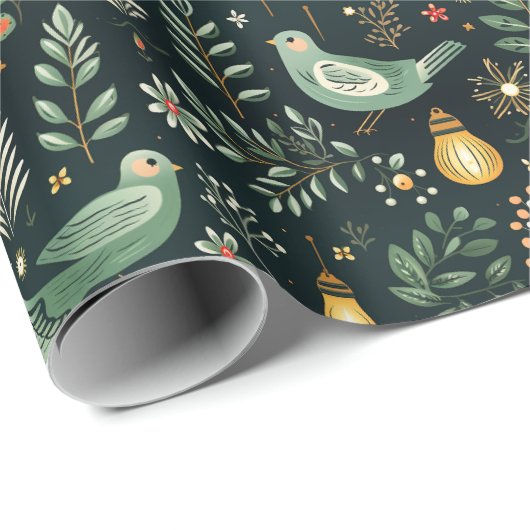 Kerst Wrapping Papier met Groene Vogels (Rol Hoek)