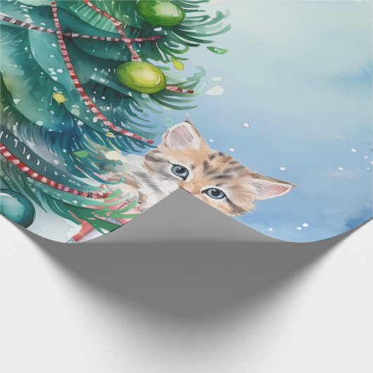 Kerst Wrapping Papier met katten spelen (Hoek)