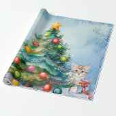 Kerst Wrapping Papier met katten spelen (Uitgerold)