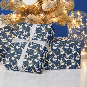 Kerst Wrapping Papier met konijntjes en sneeuwvlok