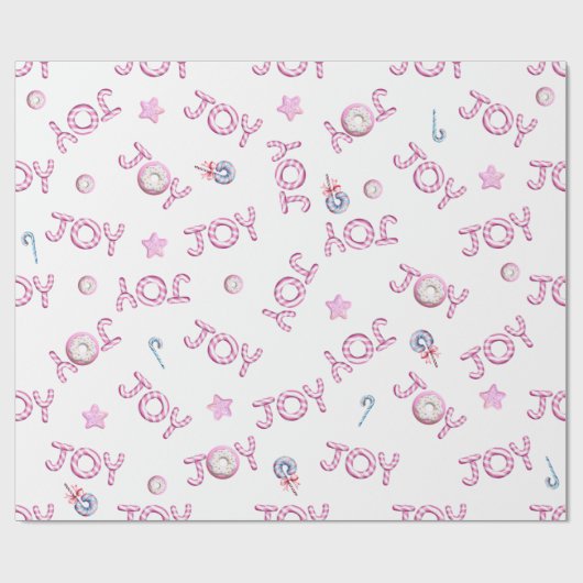 Kerst Wrapping Papier Roze Candy Cane Joy (Vlak)