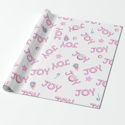 Kerst Wrapping Papier Roze Candy Cane Joy (Uitgerold)