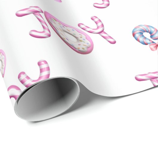 Kerst Wrapping Papier Roze Candy Cane Joy (Rol Hoek)