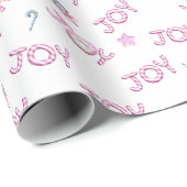 Kerst Wrapping Papier Roze Candy Cane Joy (Rol Hoek)