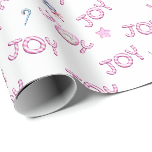 Kerst Wrapping Papier Roze Candy Cane Joy (Rol Hoek)