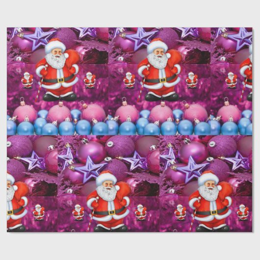 Kerst Wrapping Papier Santa Paarse (Vlak)
