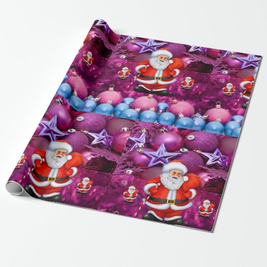 Kerst Wrapping Papier Santa Paarse (Uitgerold)
