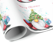Kerst Wrapping Papier Schattige Gnome met Gift (Rol Hoek)