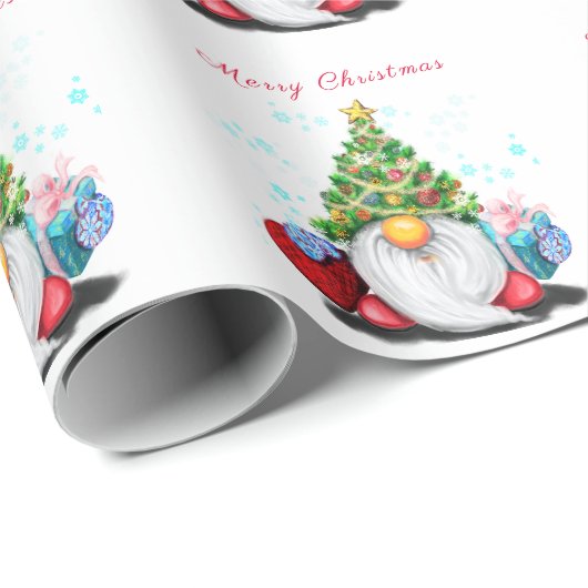 Kerst Wrapping Papier Schattige Gnome met Gift (Rol Hoek)