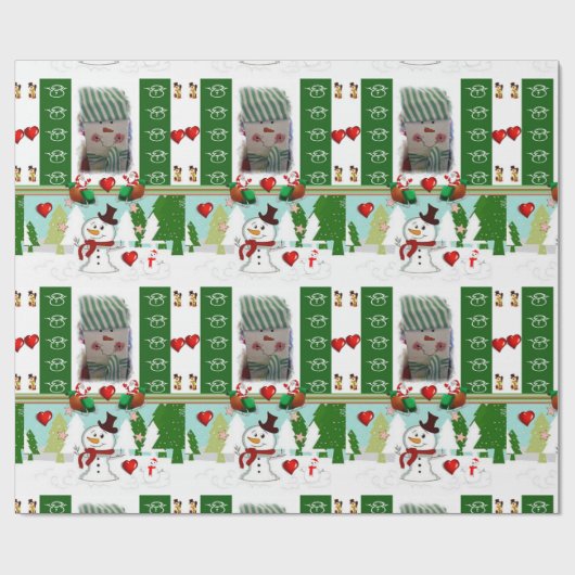 Kerst Wrapping Papier Sneeuwman Liefde (Vlak)