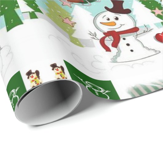 Kerst Wrapping Papier Sneeuwman Liefde (Rol Hoek)