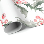 Kerst Wrapping Papier Waterverf Botanisch (Rol Hoek)