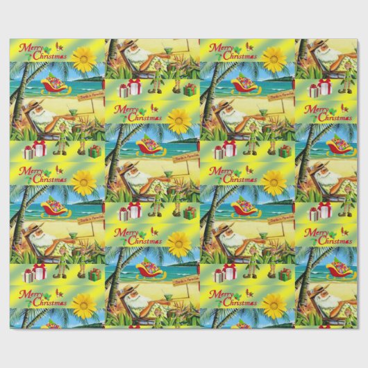 Kerst Wrapping Papier Zomer Strand Bum Santa (Vlak)