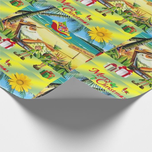 Kerst Wrapping Papier Zomer Strand Bum Santa (Hoek)