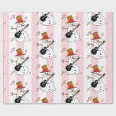 Kerst Wrapping Roze & Witte Streep Sneeuwman Cadeaupapier (Vlak)