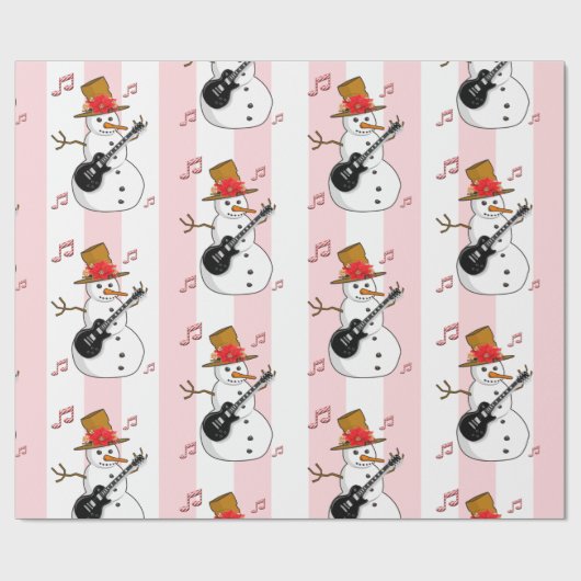 Kerst Wrapping Roze & Witte Streep Sneeuwman Cadeaupapier (Vlak)