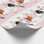 Kerst Wrapping Roze & Witte Streep Sneeuwman Cadeaupapier (Hoek)