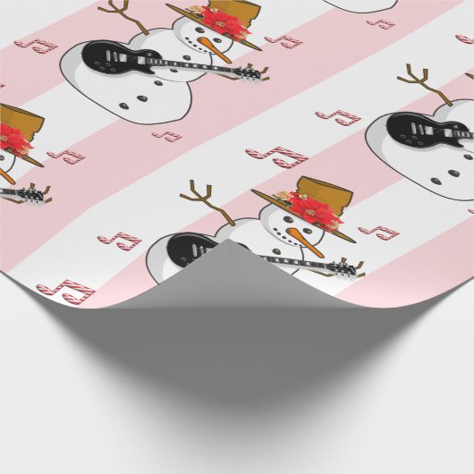 Kerst Wrapping Roze & Witte Streep Sneeuwman Cadeaupapier (Hoek)