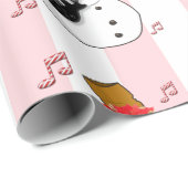 Kerst Wrapping Roze & Witte Streep Sneeuwman Cadeaupapier (Rol Hoek)