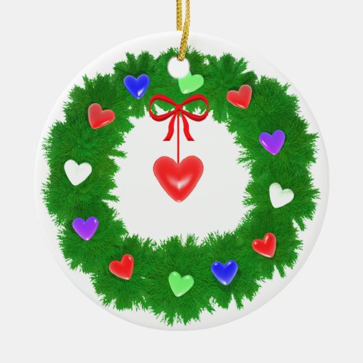Kerst Wreath of Hearts Keramisch Ornament (Voorkant)