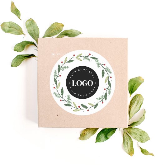 Kerst Wreath & Uw Logo Hier Bedrijfsmatig Ronde Sticker