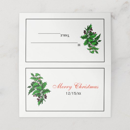 Kerst Xmas Holly Escort Kaart Place Card Plaatskaartje (Buitenkant ongevouwen)