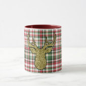 Kerst XMAS Plaid Tartan Gold Deer Coffee Mok (Midden)