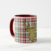 Kerst XMAS Plaid Tartan Gold Deer Coffee Mok (Voorkant links)