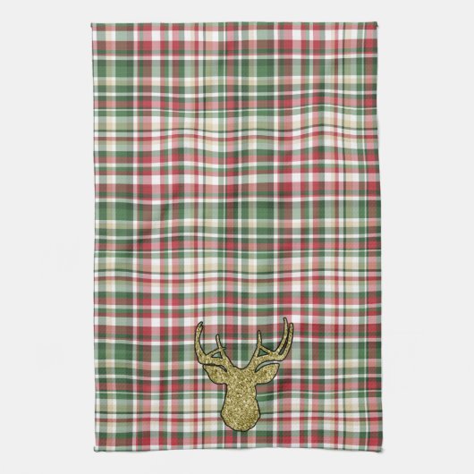 Kerst XMAS Plaid Tartan Goud Herten Keuken Towe Theedoek (Verticaal)