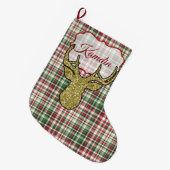 Kerst XMAS Plaid Tartan Goud Herten Kous Grote Kerstsok (Voorkant (Hangend))
