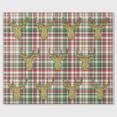 Kerst XMAS Plaid Tartan Herten Wrapping Papier (Vlak)