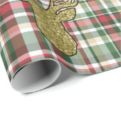 Kerst XMAS Plaid Tartan Herten Wrapping Papier (Rol Hoek)