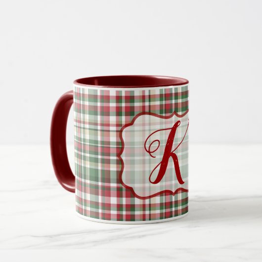Kerst XMAS Plaid Tartan Rode Groene Koffie Mok (Voorkant links)
