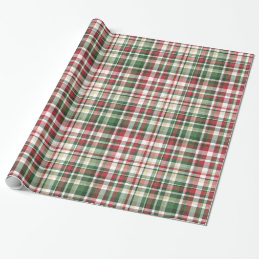 Kerst XMAS Plaid Tartan rood groen inpakpapier (Uitgerold)