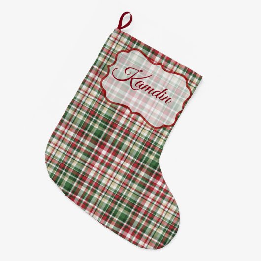 Kerst XMAS Plaid Tartan Rood Groen Kousen Grote Kerstsok (Voorkant (Hangend))