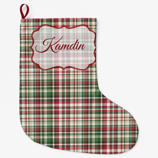 Kerst XMAS Plaid Tartan Rood Groen Kousen Grote Kerstsok (Voorkant)