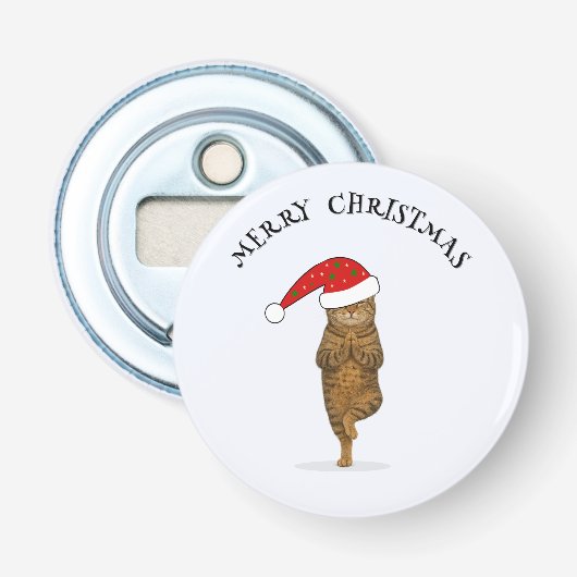 Kerst yoga kat uw tekst button flesopener (Voorkant)