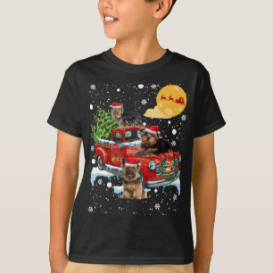 Kerst Yorkie Dog Met  Rode Vrachtwagen Grappig T-shirt