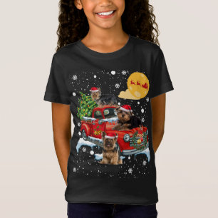 Kerst Yorkie Dog Met  Rode Vrachtwagen Grappig T-shirt
